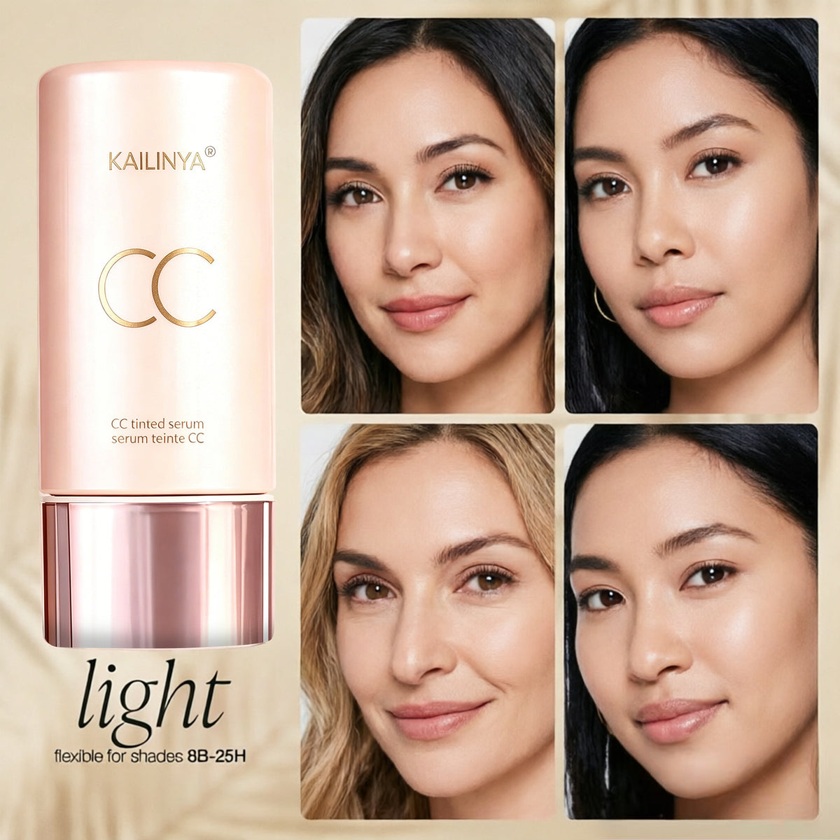 Color Changing Foundation Liquid, Lightweight Concealer CC Color Adjusting Serum, Waterproof Sweatproof Long Lasting Non-smudging Foundation